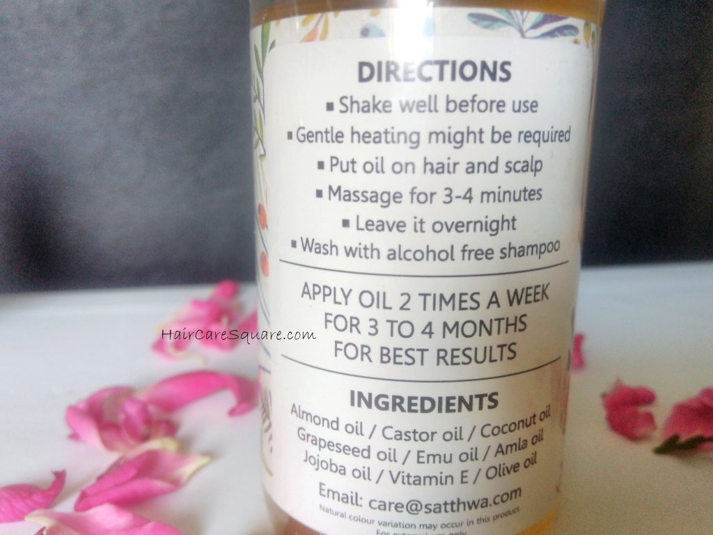Satthwa hair oil ingredients and directions for use and complete review