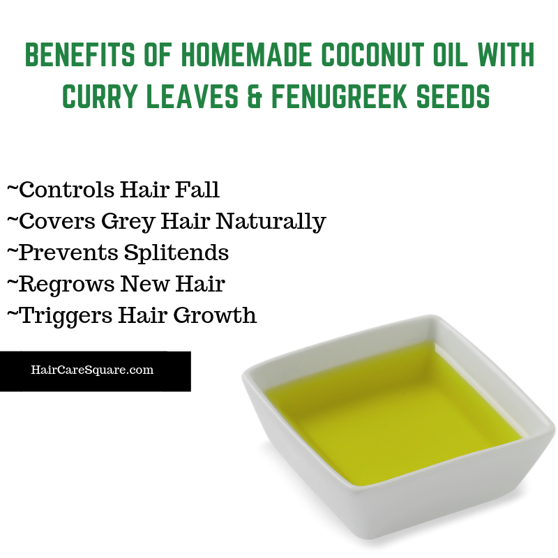 Homemade Coconut Oil With Curry Leaves & Fenugreek Seeds For Hair Fall