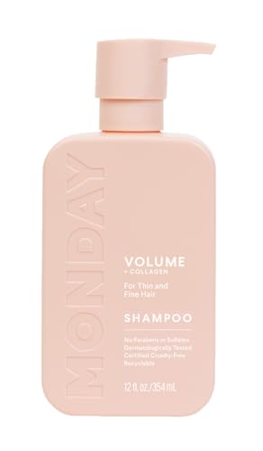 MONDAY Haircare Volume Shampoo 12oz for Thin, Fine, and Oily Hair, Made from Coconut Oil, Ginger Extract, & Vitamin E, 100% Recyclable Bottles (354ml), Pink (10428)