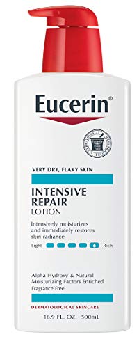 Eucerin Intensive Repair Body Lotion for Very Dry, Flaky Skin, Fragrance Free Body Moisturizer with Alpha Hydroxy, 16.9 Fl Oz Bottle