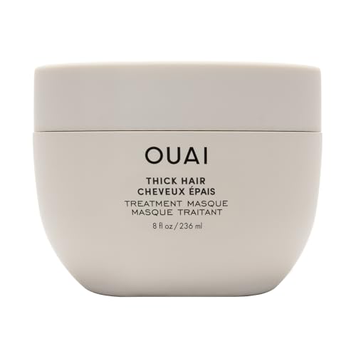 OUAI Thick Hair Mask - Hair Treatment Masque with Almond Oil, Olive Oil, & Hydrolyzed Keratin to Restore Damaged Hair - Phthalate & Paraben Free Hair Masque (8 fl oz)