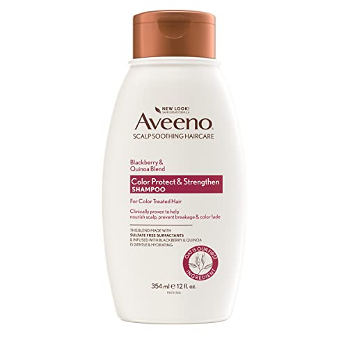 Aveeno Blackberry Quinoa Protein Blend Sulfate-Free Shampoo for Color-Treated Hair Protection, Daily Strengthening & Moisturizing Shampoo, Paraben & Dye-Free, 12 Fl Oz (Packaging may vary)