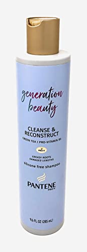 Pantene Pro-V Generation Beauty Cleanse & Reconstruct Silicone Free Shampoo with Green Tea for Greasy Roots and Damaged Lengths, 9.6 OZ