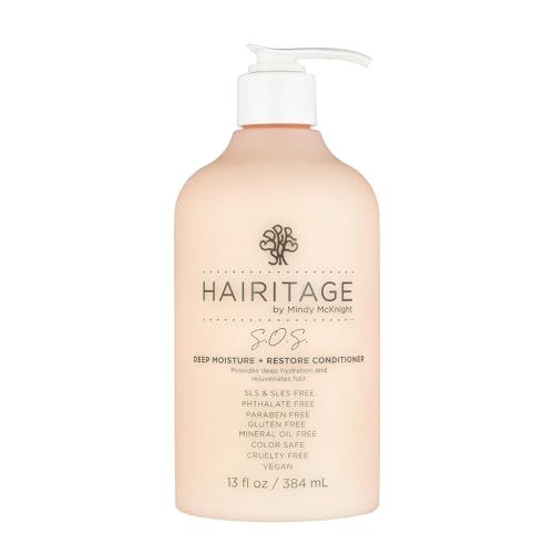 Hairitage Deep Moisture & Restore Deep Conditioner with Safflower Oil for Dry, Thick Hair - Hydrating - for Coily + Curly + Wavy Hair Types - Vegan for Women + Men, 13 fl. oz.