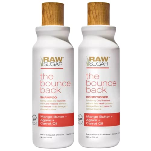 Raw Sugar The Bounce Back Mango Butter + Agave + Carrot Oil Shampoo and Conditioner SET. 18 FL Oz Each Bottle