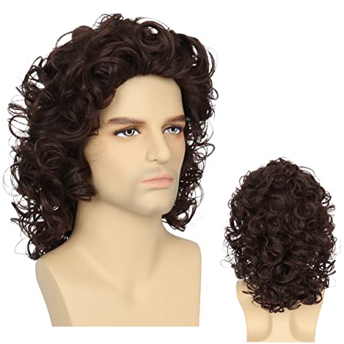 Miss U Hair Men Short Curly Brown Wig Mullet Wigs For Men 80's Costumes Wig Halloween Cosplay