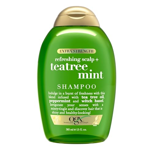 OGX Extra Strength Refreshing Scalp + Teatree Mint , Invigorating Scalp Shampoo with Tea Tree & Peppermint Oil & Witch Hazel, Paraben/ Sulfate-Free Surfactants, 13 fl oz