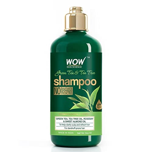 WOW Skin Science Green Tea & Tea Tree Shampoo - Clarifying Anti-Dandruff, Anti-thinning - Detox and Exfoliate Scalp - Reduce Hair Thinning - Paraben & Sulfate Free - All Hair Types (16.9 Fl Oz/ 500ml)