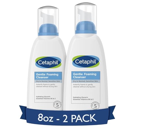 Cetaphil Oil Free Gentle Foaming Cleanser For Dry to Normal, Sensitive Skin, 8oz Pack of 2, Made with Glycerin and Vitamins B5 and E, Dermatologist Tested, Hypoallergenic, Soap Free, Fragrance Free