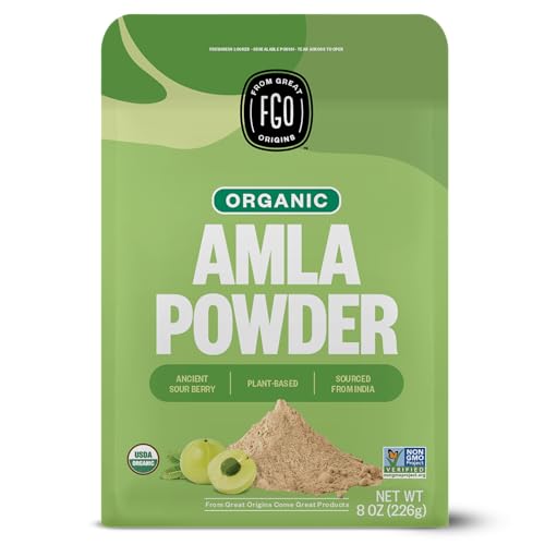 FGO Organic Amla Powder - 8oz, USDA Organic Indian Gooseberry (Amalaki), Non-GMO, Natural Vitamin C - 100% Raw and Natural