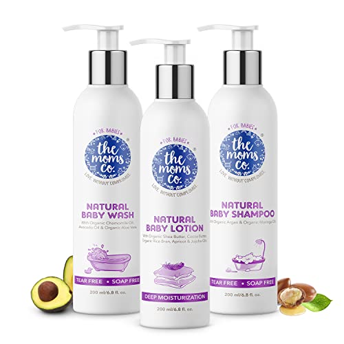 The Moms Co. Baby Skin & Hair Care Bundle with Shampoo (200 ml), Body Wash (200 ml) & Lotion (200 ml)