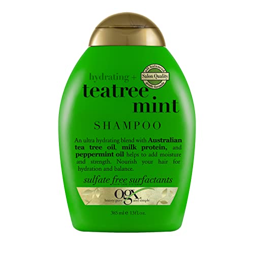 OGX Nourishing & Invigorating Shampoo with Tea Tree Oil, Peppermint Oil & Milk Proteins - Hydrating for Scalp, Paraben-Free & Sulfate-Free, 13 fl oz