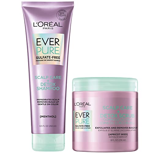 L'Oreal Paris EverPure Sulfate Free Scalp Care Detox Shampoo and Scalp Treatment, Anti-Dandruff, Invigorates Scalp, Removes Excess Build-Up, Menthol, Vegan, Paraben Free, Dye Free, Gluten Free, 1 kit