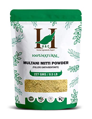 H&C HERBAL INGREDIENTS EXPERT 100% Pure Fuller's Earth Clay (Multani Mitti) - 1/2 lb / 227 gm | Exfoliates & Cleanse the Skin | Helps Removing Dead Skin Cells | Supports Blood circulation