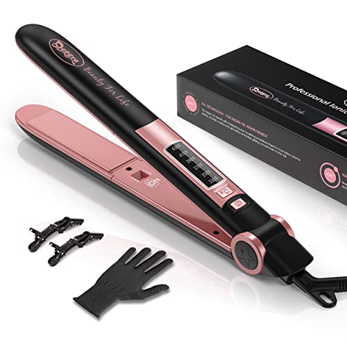 Deogra Flat Iron for African American Hair, Silk Press, Ceramic Tourmaline Ionic Straightener with Keratin & Argan Oil Infused Plates, 1 inch 430℉ Curling Flat Iron