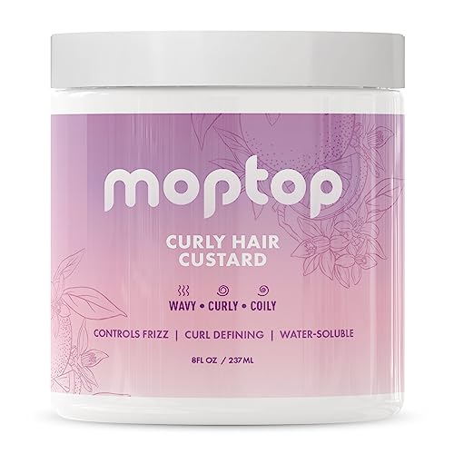 MopTop Curly Hair Custard Gel for Waves, Coils & Kinks - Anti-Frizz Curl Moisturizer, Definer & Lightweight Activator with Aloe, Great for Dry Hair, 8oz