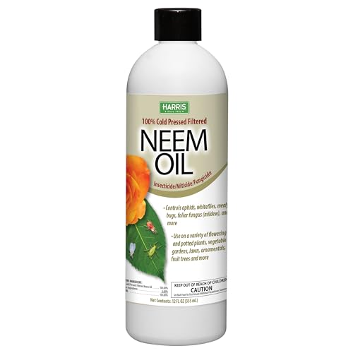 HARRIS Neem Oil, 100% Cold Pressed and Unrefined Concentrate for Plant Spray, High Azadirachtin Content, 12 Ounce for Aphids, Whiteflies, Mealy Bugs and More