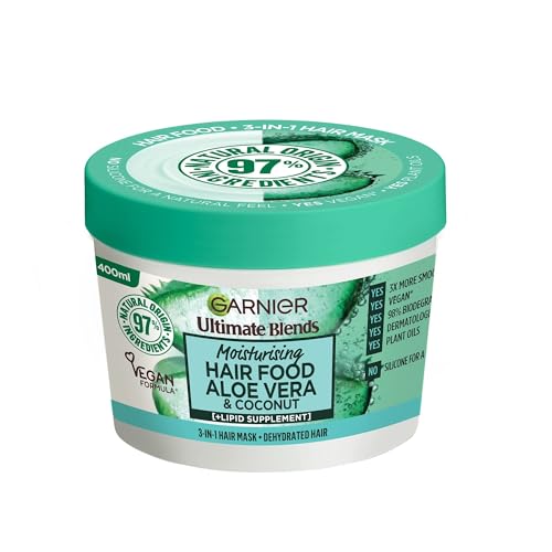 Garnier Hair Food Multi-use Hair Treatment Mask, Offers 8x More Hydration, Ideal for Dehydrated hair, No Silicones, Vegan Formula, Aloe Vera, Ultimate Blends, 400ml