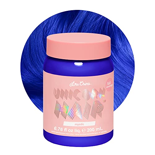 Lime Crime Unicorn Hair Dye Full Coverage, Mystic (Electric Blue) - Vegan and Cruelty Free Semi-Permanent Hair Color Conditions & Moisturizes - Temporary Blue Hair Dye With Sugary Citrus Vanilla Scent