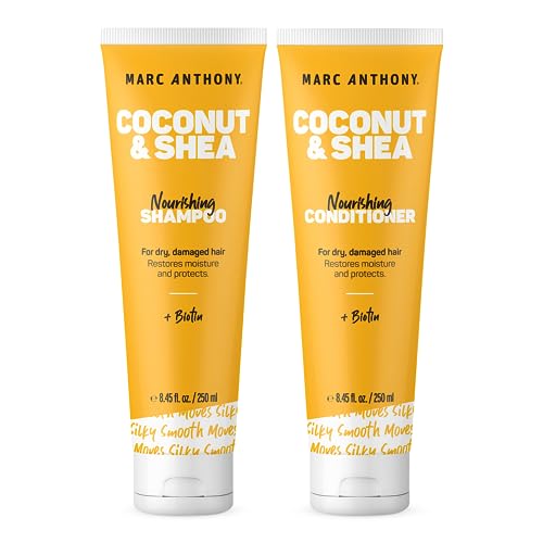 Marc Anthony Volumizing Shampoo and Conditioner Set with Coconut Oil & Shea Butter - Nourishing & Hydrating Haircare Infused with Biotin for Dry & Damaged Hair - Restore Moisture & Protects Hair