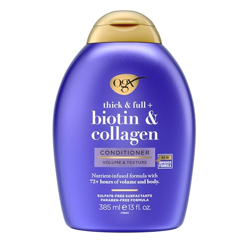 OGX Thick & Full + Biotin & Collagen Volumizing Conditioner, Nutrient-Infused Conditioner with Vitamin B7 Biotin Gives Hair Volume & Body for 72+ Hours, Sulfate-Free Surfactants, 13 fl. Oz