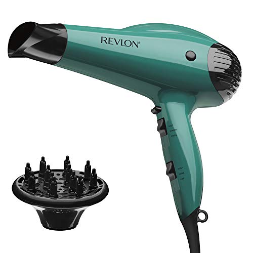 REVLON Volume Booster Hair Dryer with Diffuser | Voluminous Lift and Body | 1875W Blow Dryer with Ionic Technology for Salon Styled Finish with Less Frizz (Green)