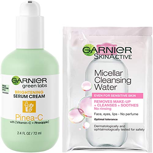 Garnier SkinActive Green Labs Pinea-C Brightening Serum Cream Moisturizer with SPF 30 and Vitamin C + Pineapple and Trial Size Micellar Cleansing Water (In Carton) (Packaging May Vary)