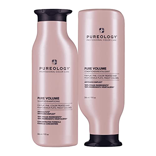 Pureology Pure Volume Volumizing Shampoo and Conditioner Set | For Flat, Fine, Color Treated or Natural Hair | Adds Lightweight Volume and Body | Sulfate Free | Vegan