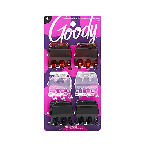 Goody Classic Claw Hair Clips - 6-Count, Clear, Brown and Black - 1/2 Claw Will Gently Keep Hair Secured In Place with a Long Lasting Hold, color may vary