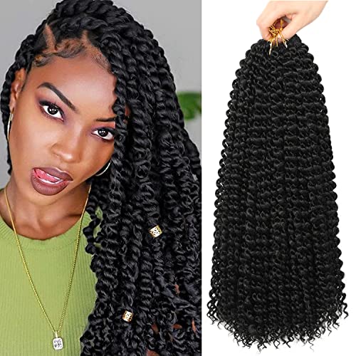 Ubeleco Passion Twist Hair 18 Inch 132 Strands Water Wave Crochet Hair Long Curly Braiding Hair Spring Twist Crochet Braids Hair Extensions for Black Women(18inch,1B)