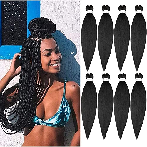 Braiding Hair Pre stretched Natural Black - 26''-8 Packs Long Braiding Hair, Natural Braid Crochet Hair, Hot Water Setting Professional Soft Yaki Texture (26inch,#1B)