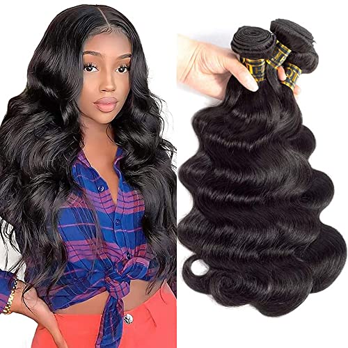 QTHAIR Brazilian Virgin Hair 14A Grade Body Wave Bundles 100% Unprocessed Virgin Brazilian Body Wavy Human Hair Bundles 20' 18' 16' 300g Brazilian Body Wave Human Hair Extensions