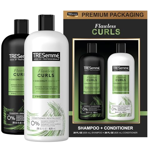 TRESemmé Flawless Curls Shampoo and Conditioner Set, Curly Hair Products with Coconut Oil Leaves Curls Defined, Sulfate Free, Frizz Free, 28 Fl Oz Ea