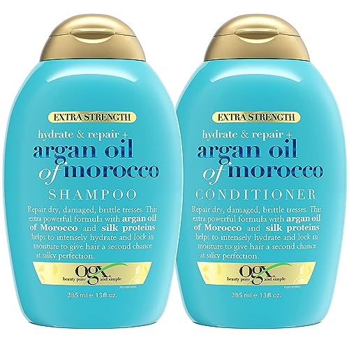 OGX Extra Strength Hydrate & Repair + Argan Oil of Morocco Shampoo & Conditioner Set, 13 Fl Oz (Pack of 2)