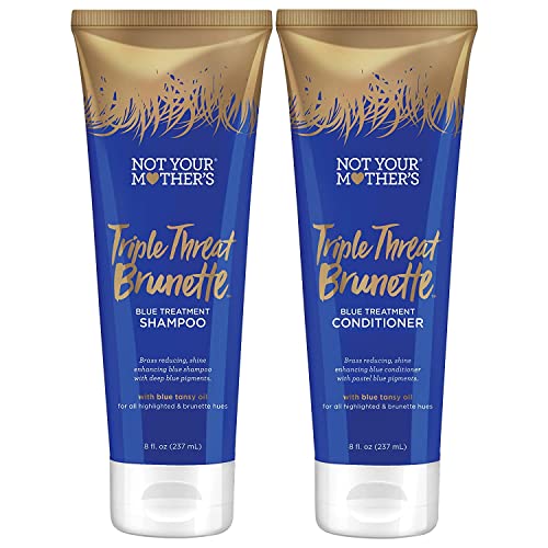 Not Your Mother's Triple Threat Brunette Shampoo and Conditioner (2-Pack) - 8 fl oz - Blue Shampoo and Conditioner for Brunettes - Reduces Brass, Enhances Hair Shine, Moisturizes Hair