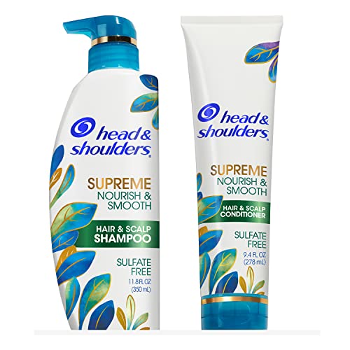 Head & Shoulders Supreme Anti Dandruff Shampoo and Conditioner Set, Sulfate Free, Argan & Jojoba Oil, For Dry Scalp, Nourishes & Smooths, Safe for Color Treated Hair, 11.8 & 9.4 Fl Oz