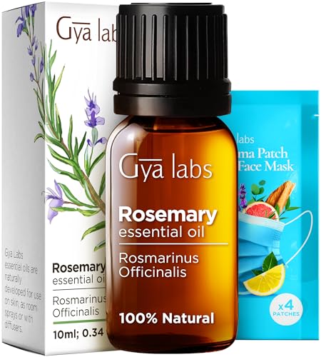 Gya Labs Rosemary Oil for Hair Growth - 100% Natural Rosemary Essential Oil for Hair Skin & Scalp Rosemary Essential Oil for Diffuser & Candle Making Scent - 100% Pure Aromatherapy Oils (0.34 fl oz)