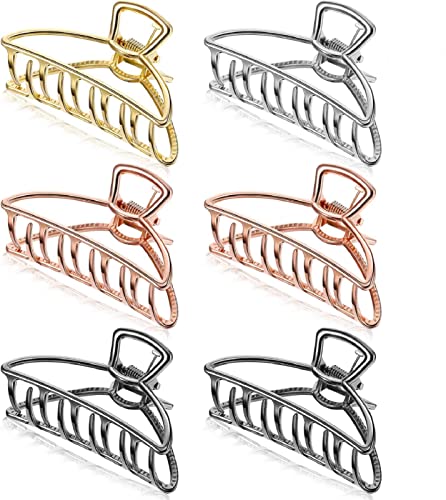 Large Metal Claw Clips Hollow Non-slip Hair Catch Jaw Clamp for Women Girls Hair Barrette for Fixing Hair (Gold, Silver, Rose Gold, Black, 6 Pieces)