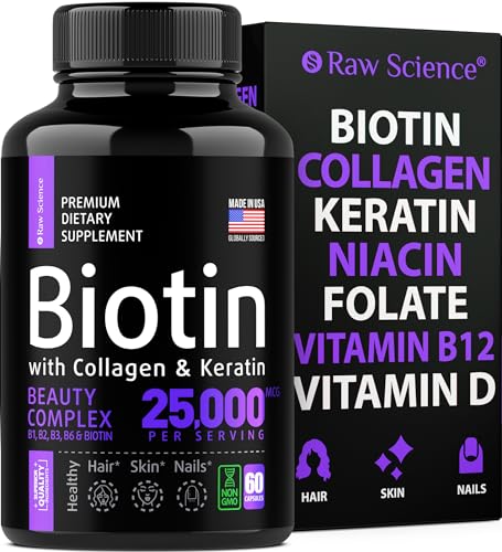 Biotin and Collagen Supplements with Keratin – Hair Skin and Nails Vitamins: Biotin 5000mcg, Keratin, Collagen for Women & Men – Skin & Hair Vitamins, Nail and Hair Growth Supplement – 60 Capsules