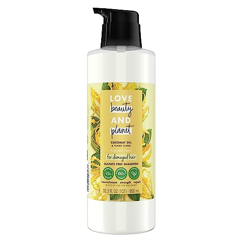 Love Beauty and Planet Coconut Oil & Ylang Hope and Repair Sulfate-Free Shampoo for Split Ends, Dry & Damaged Hair, Paraben, Silicone, Dye, Cruelty, Phthalate-Free, 32.3 oz