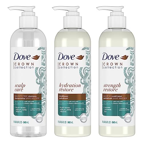 Dove Amplified Textures Shampoo, Conditioner, Leave-In Conditioner with Coconut Milk, Aloe, and Jojoba 3 Count for Coils, Curls and Waves and Moisture Amplifying Hair Care Blend 11.5 oz