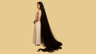 woman flaunting her longest hair in the world