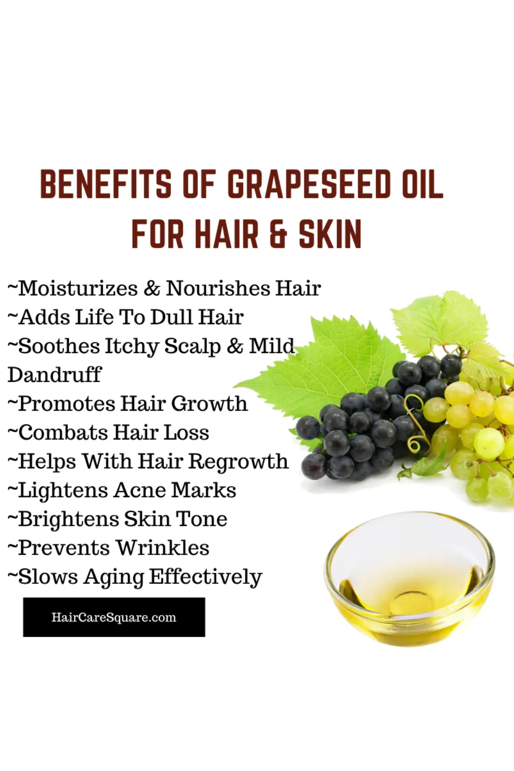 benefits of grapeseed oil for hair shown via infographic
